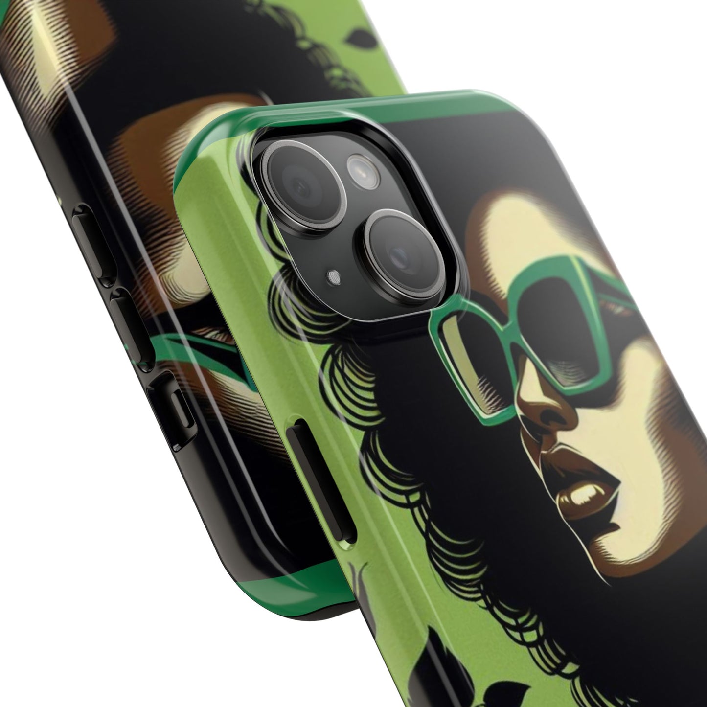Chic Tough Phone Case | Artistic Green & Black Design | Phone Protection, Gift for Her, Stylish Accessory, Trendy Tech - Lady in Green