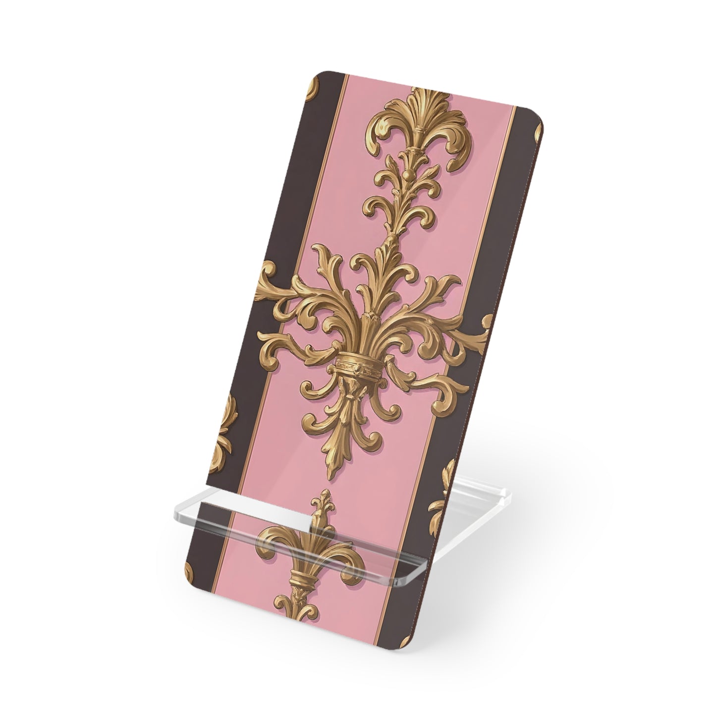 Elegant Floral Motif Smartphone Display Stand - Pink & Brown Striped Gold Damask - Decorative Mobile Holder