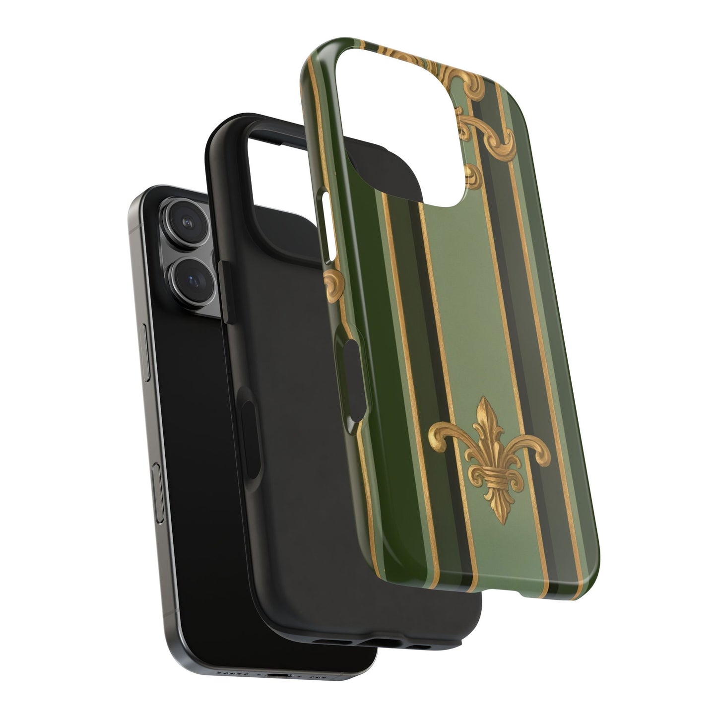 Elegant Tough Phone Cases - Baroque Design, Durable Cell Phone Covers, Unique Gifts for Her, Holiday Gifts - Green Striped Gold Baroque