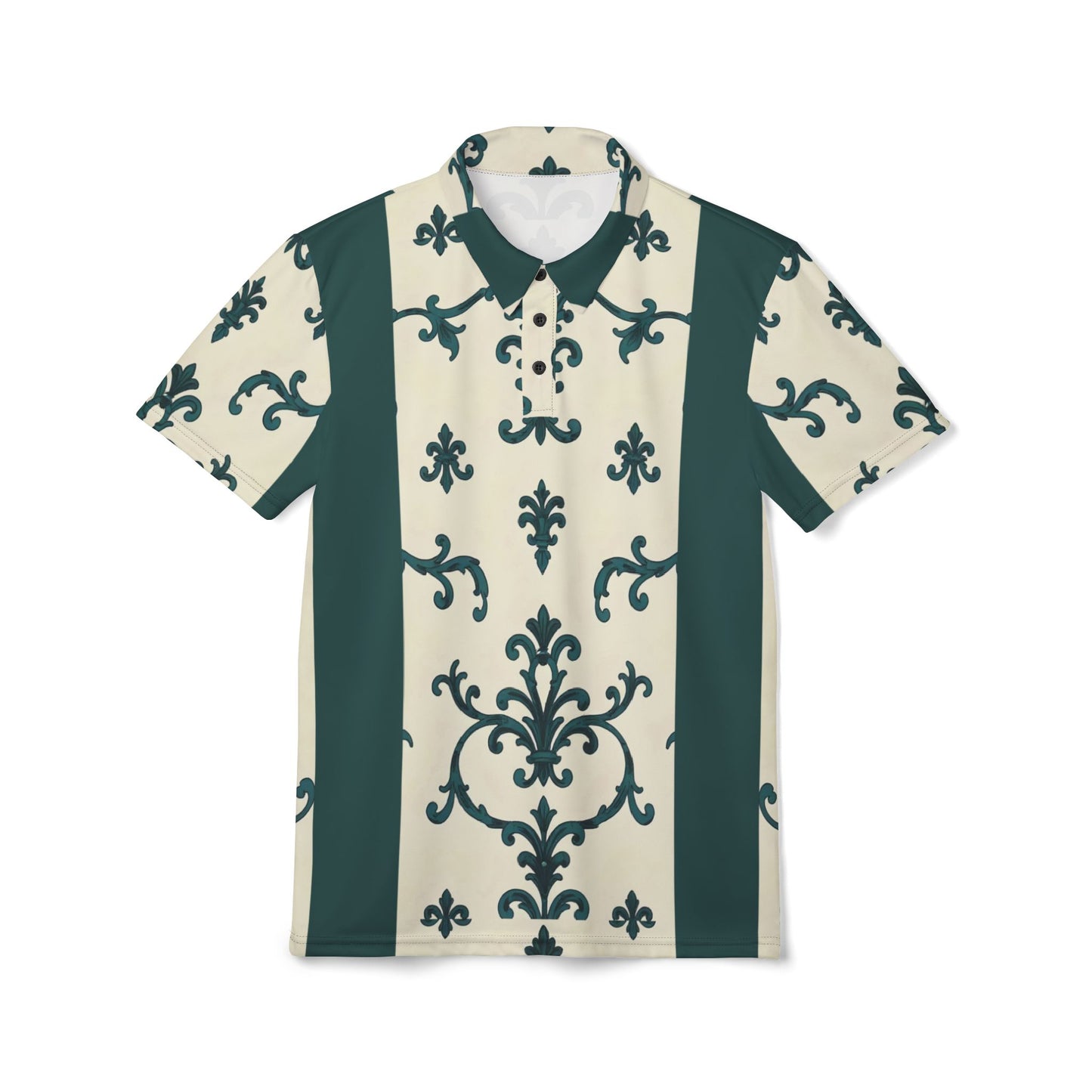 Unisex Polo Shirt (AOP) - Teal Striped Rococo
