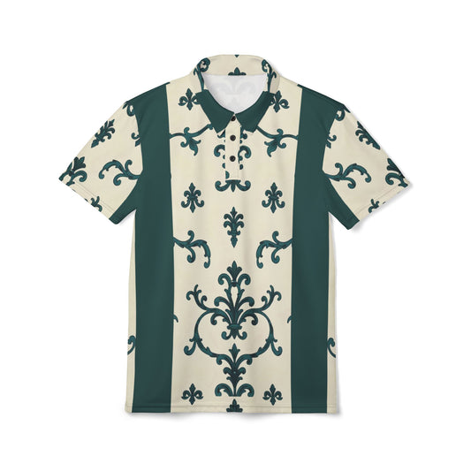 Unisex Polo Shirt (AOP) - Teal Striped Rococo