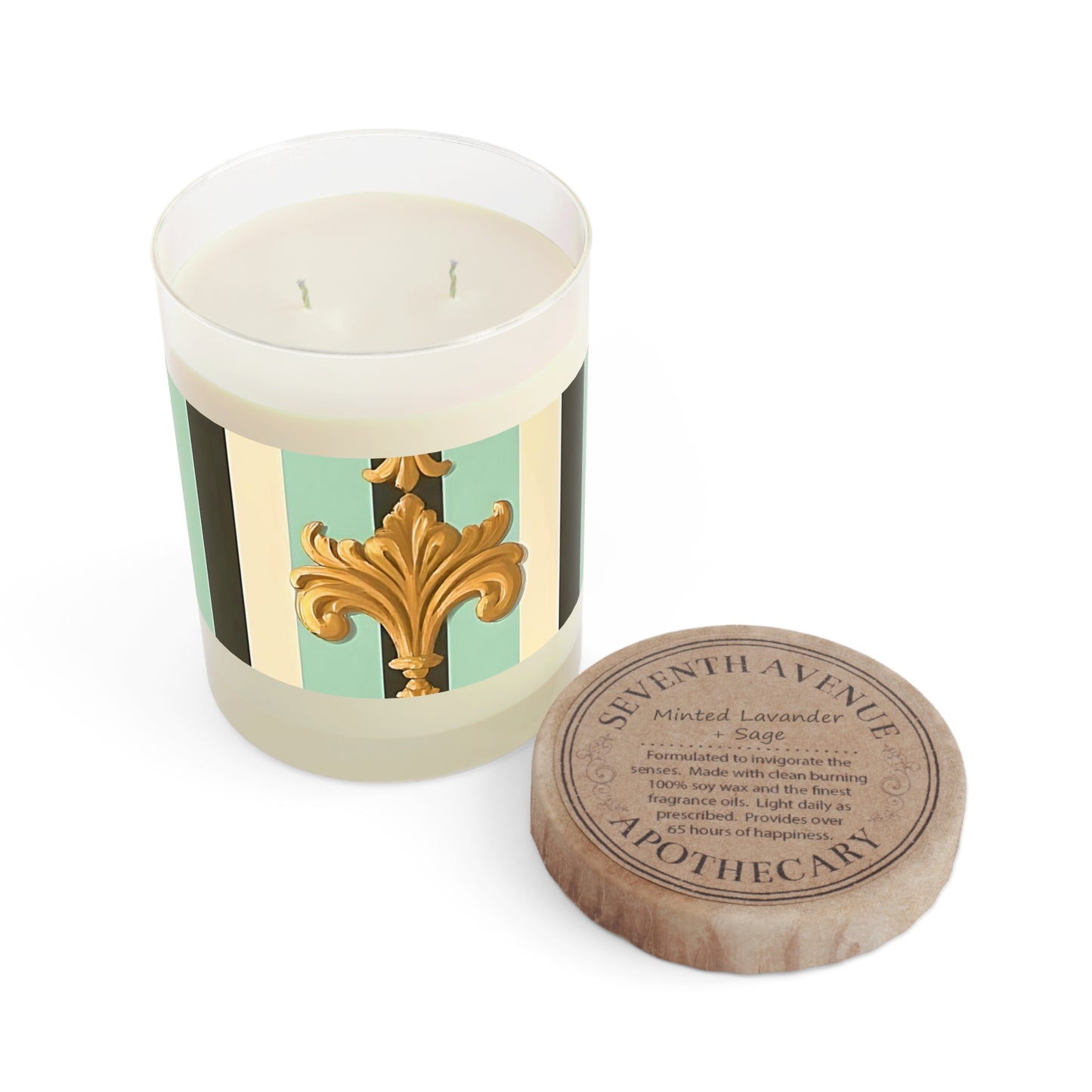 Elegant Floral Scented Candle - Luxurious Home Fragrance, Gift for Home Decor, Relaxation, Spa Days, Birthday Gift - Black & Matte Mint Striped Rococo