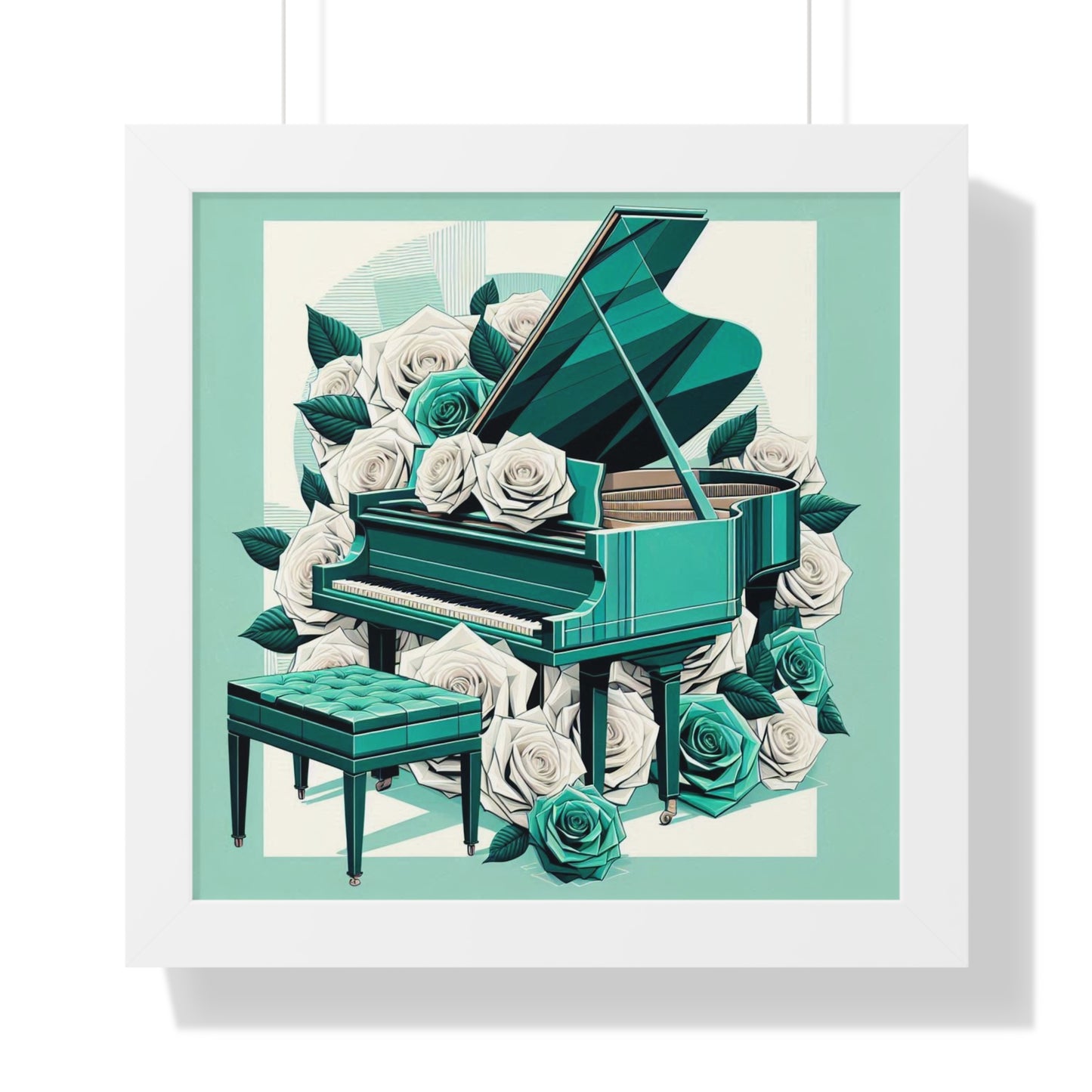 Vertical Poster - Aqua Grand Piano & Roses Wall Art