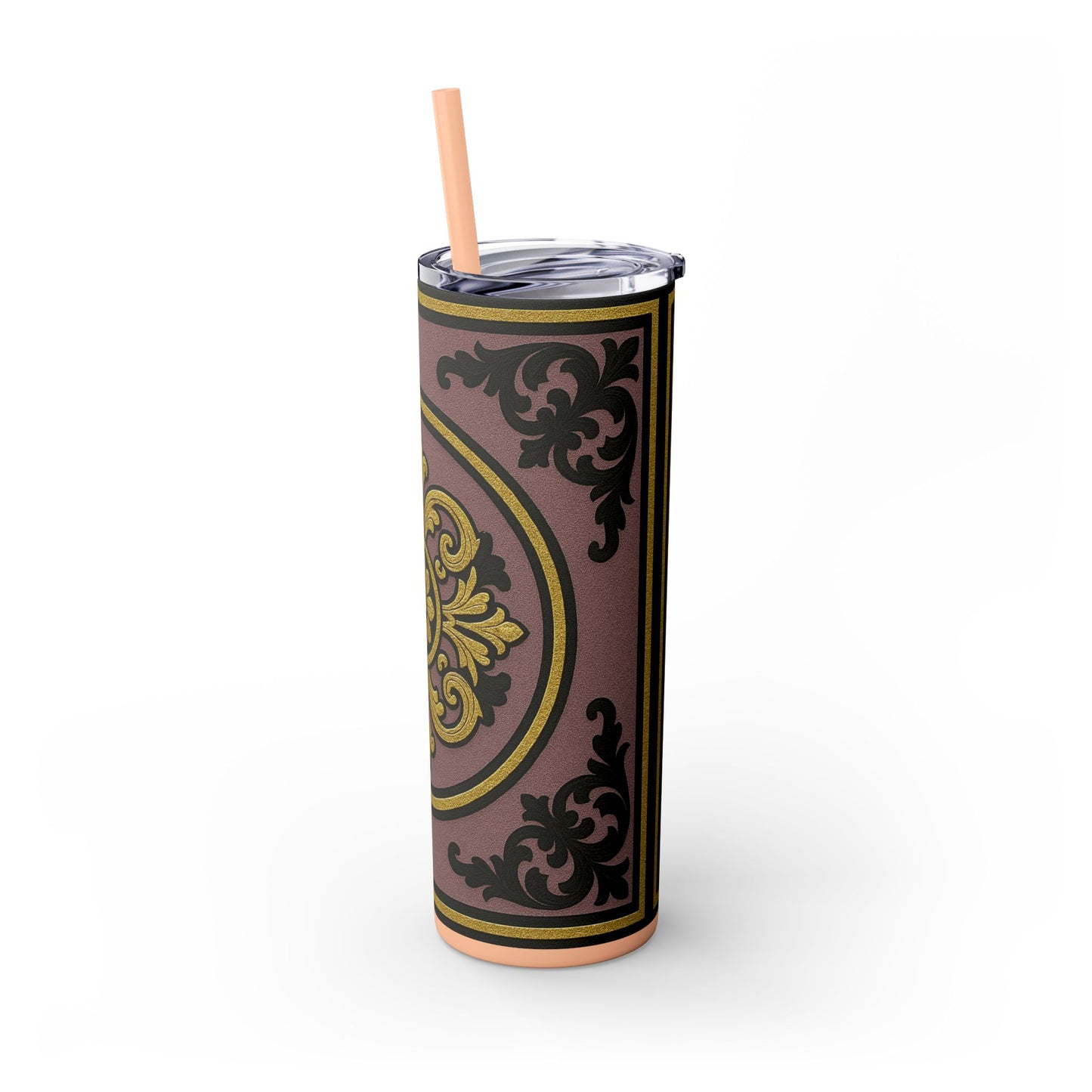 Gilded Mauve With Gold-Black Baroque Tumbler, Elegant Drinkware for Home, Travel, Gifts, Parties, Personalized Beverage Holder