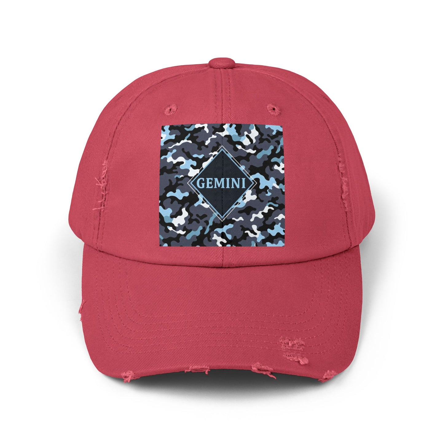 Gemini Distressed Cap - Unisex Camo Design - Black, Grey & Ice Blue