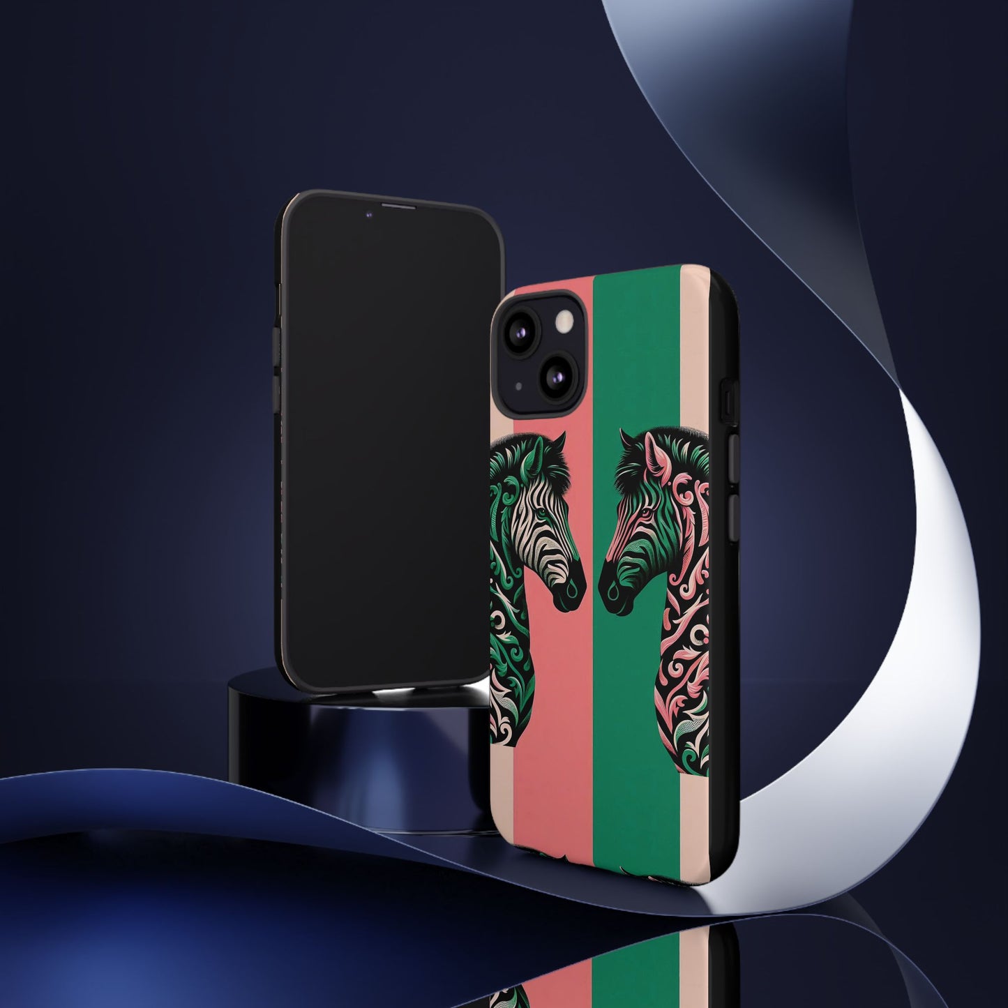 Phone Case - Elegant Pink & Green Zebra Damask Design