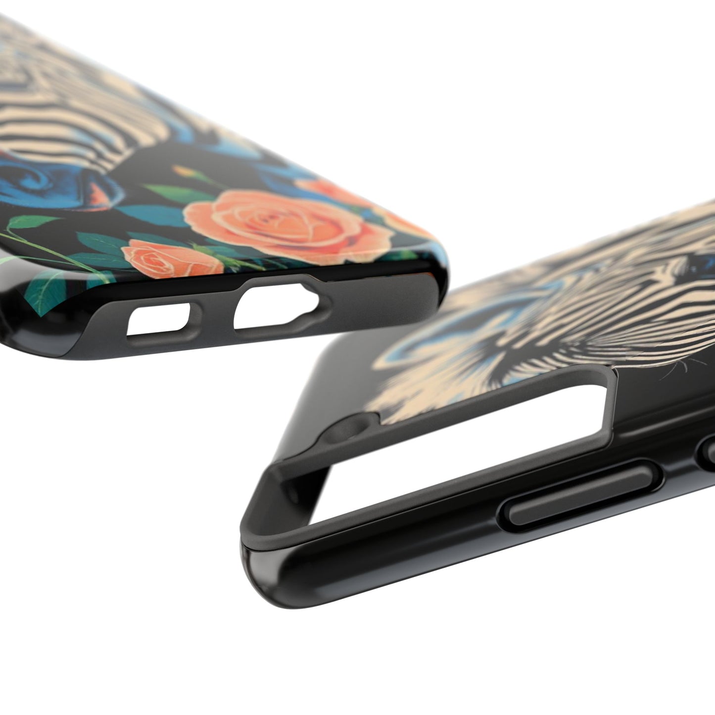 Zebra Tough Phone Case - Trendy Floral Design for Animal Lovers - Blue Zebra & Roses