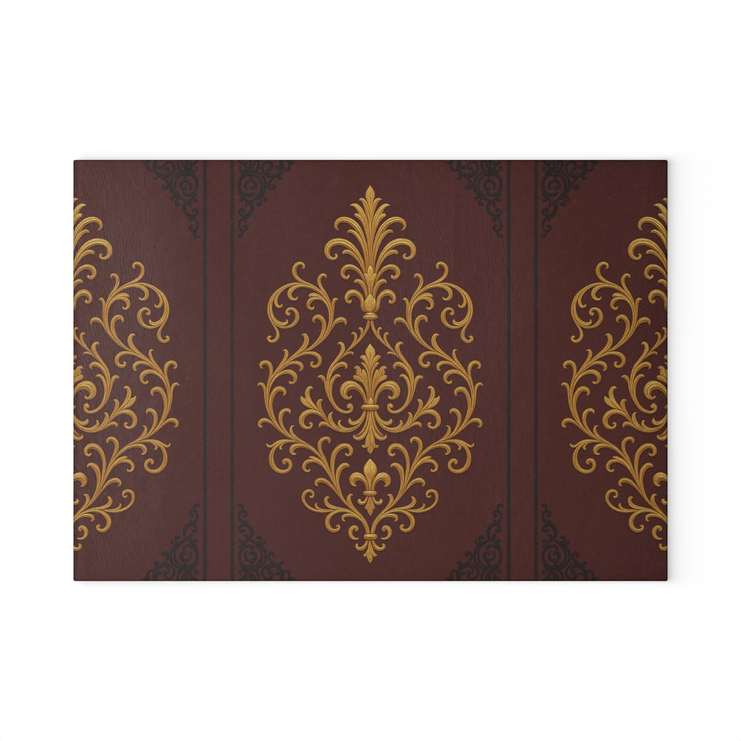 Dusk Burgundy-Black & Gold Baroque Glass Cutting Board — Elegant Kitchen Decor & Serving Board