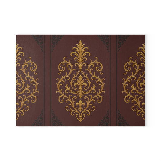 Dusk Burgundy-Black & Gold Baroque Glass Cutting Board — Elegant Kitchen Decor & Serving Board