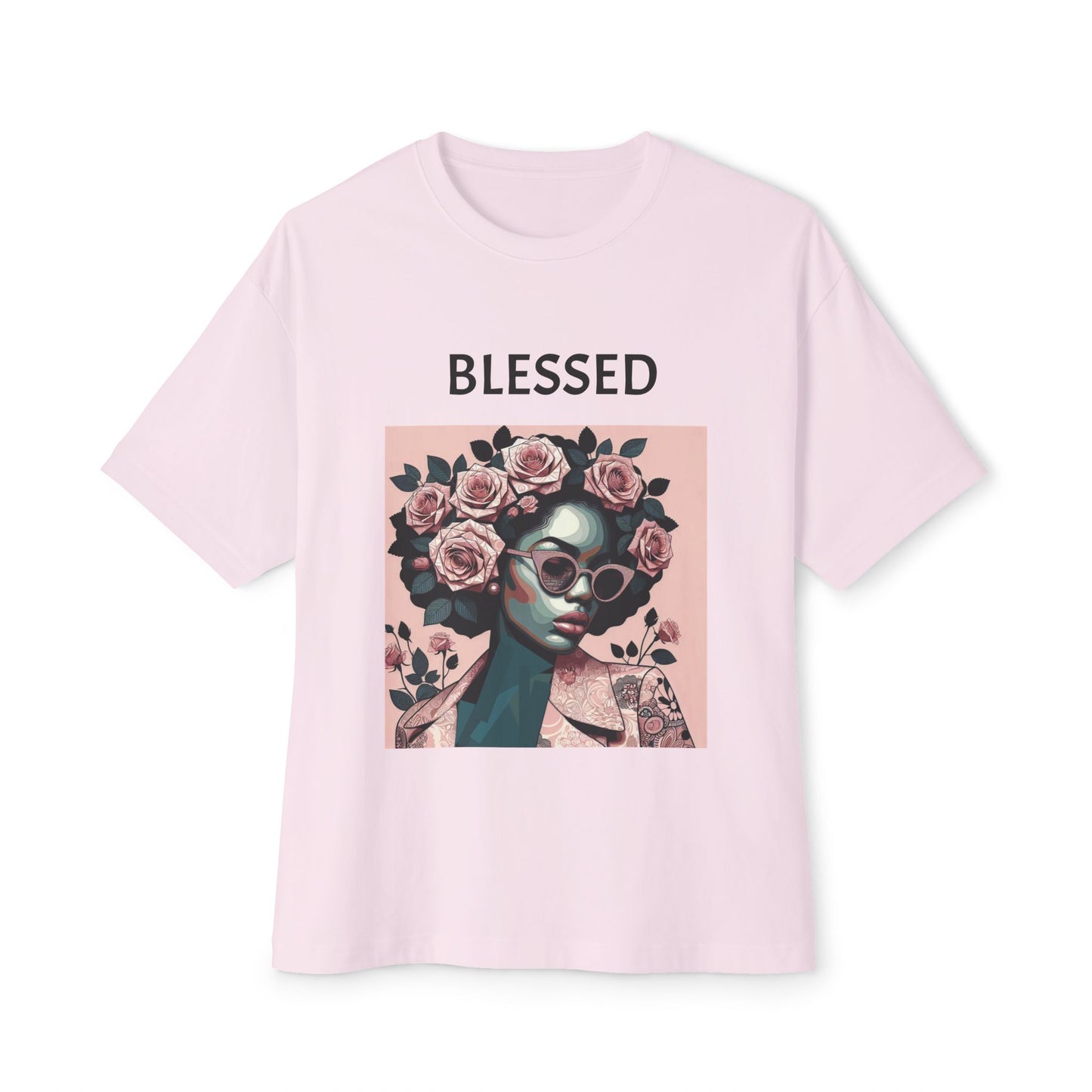 Blessed Floral Oversized Tee | Unisex Fashion, Trendy Streetwear, Gift Idea, Spiritual Apparel, Chill Vibe Shirt - Black Lettering