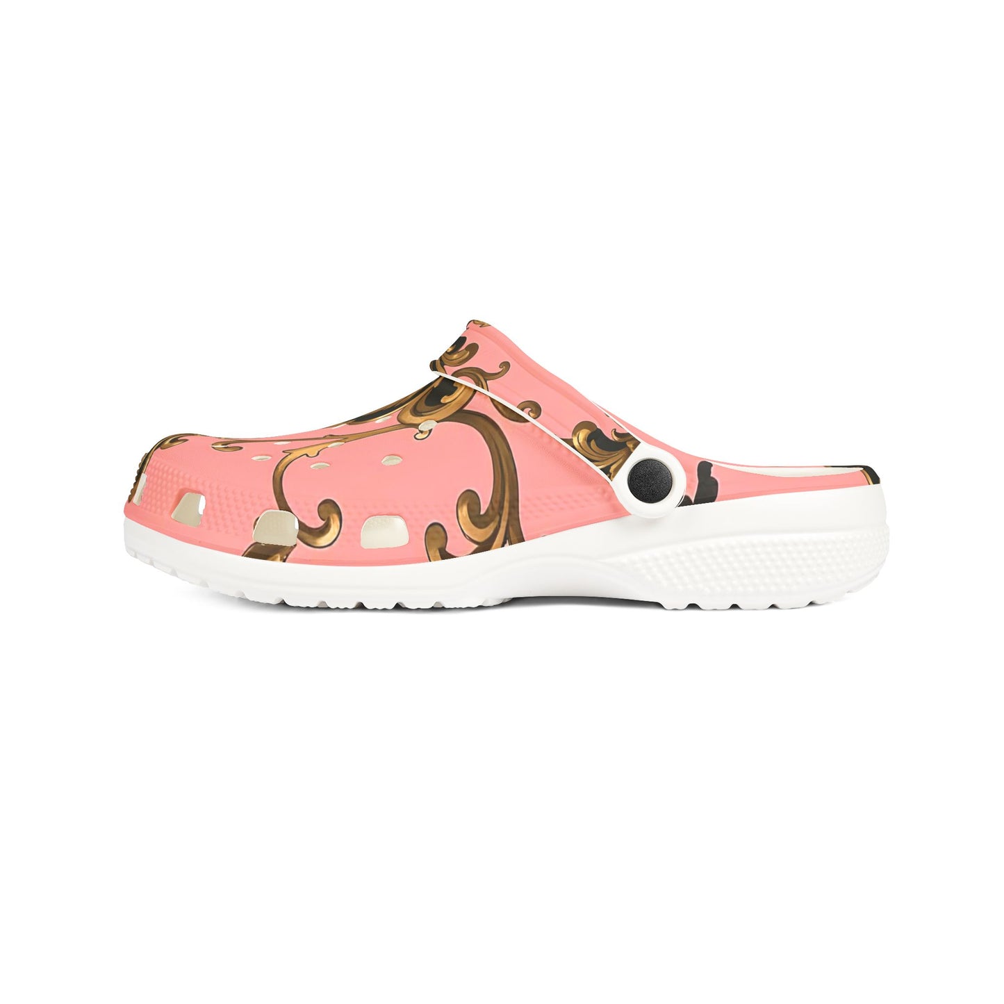 Stylish Floral EVA Clogs - Comfortable Slip-Ons, Trendy Footwear for Home - Pink, Black & Gold Rococo