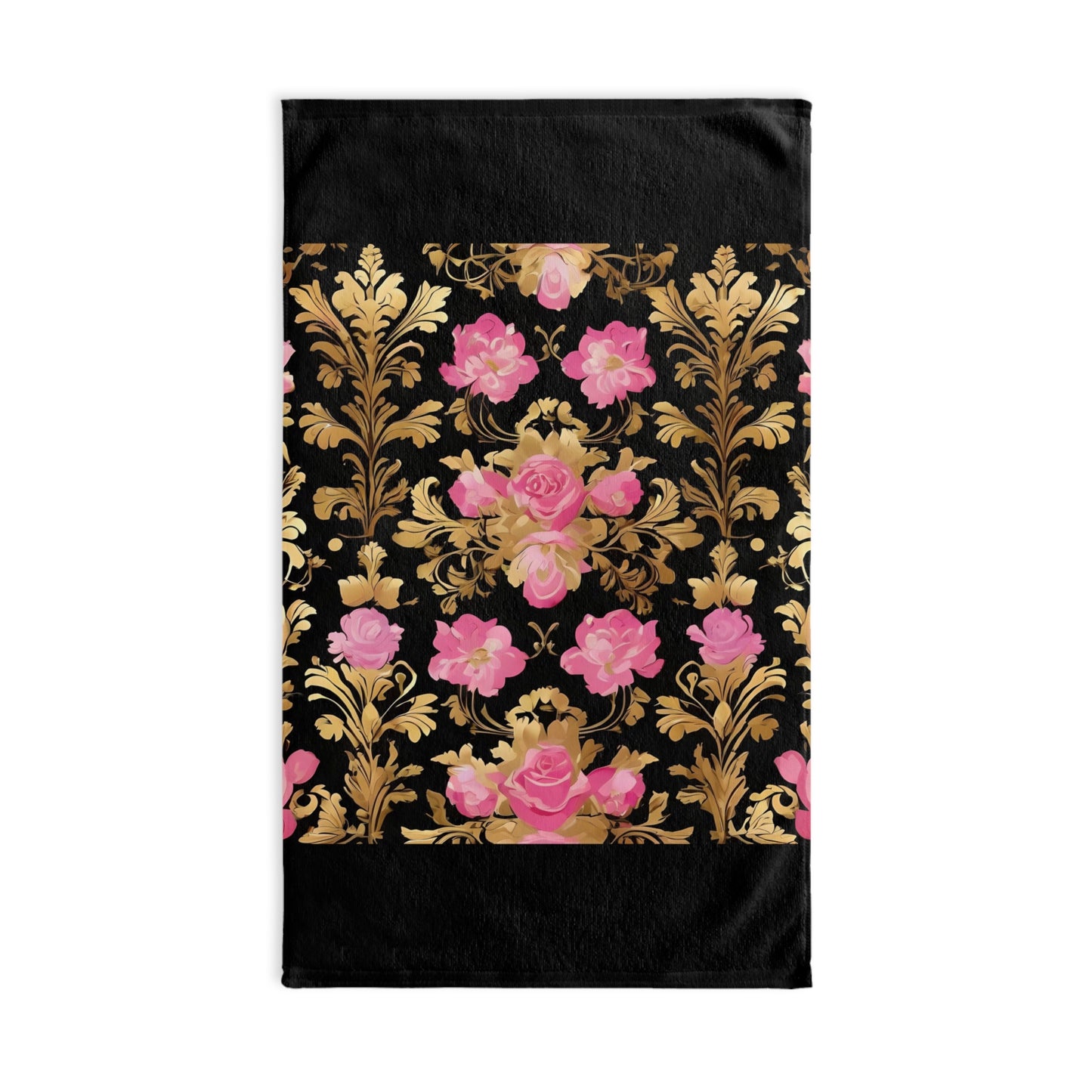 Luxurious Ornate Hand Towel - Elegant Home Décor - Pink & Gold Roses