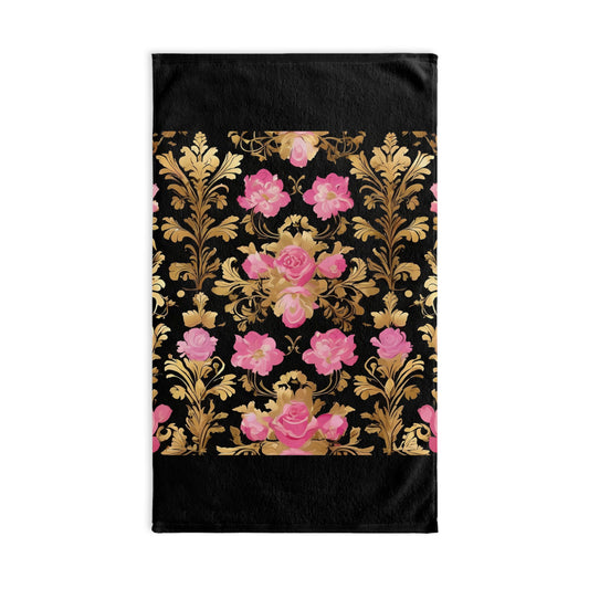 Luxurious Ornate Hand Towel - Elegant Home Décor - Pink & Gold Roses