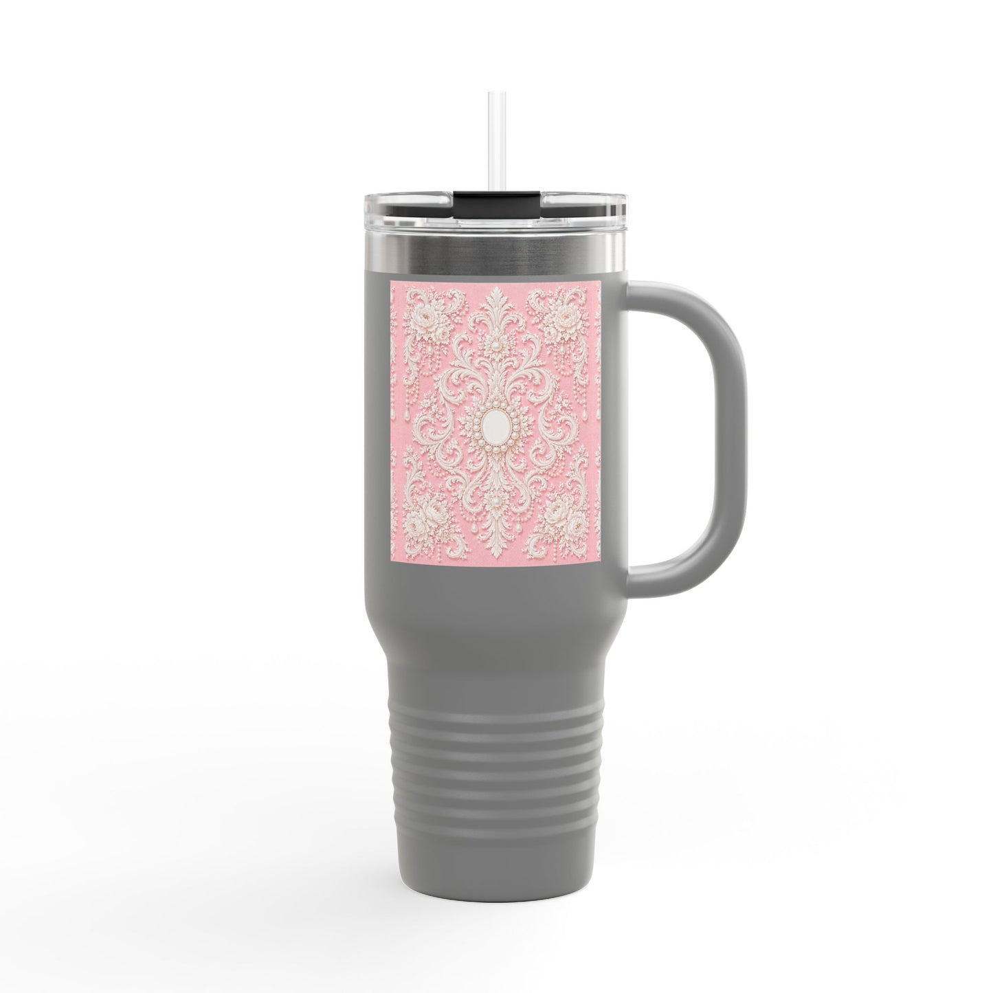 Pink Rococo 40oz Insulated Travel Mug – Pink Vintage Rococo Design