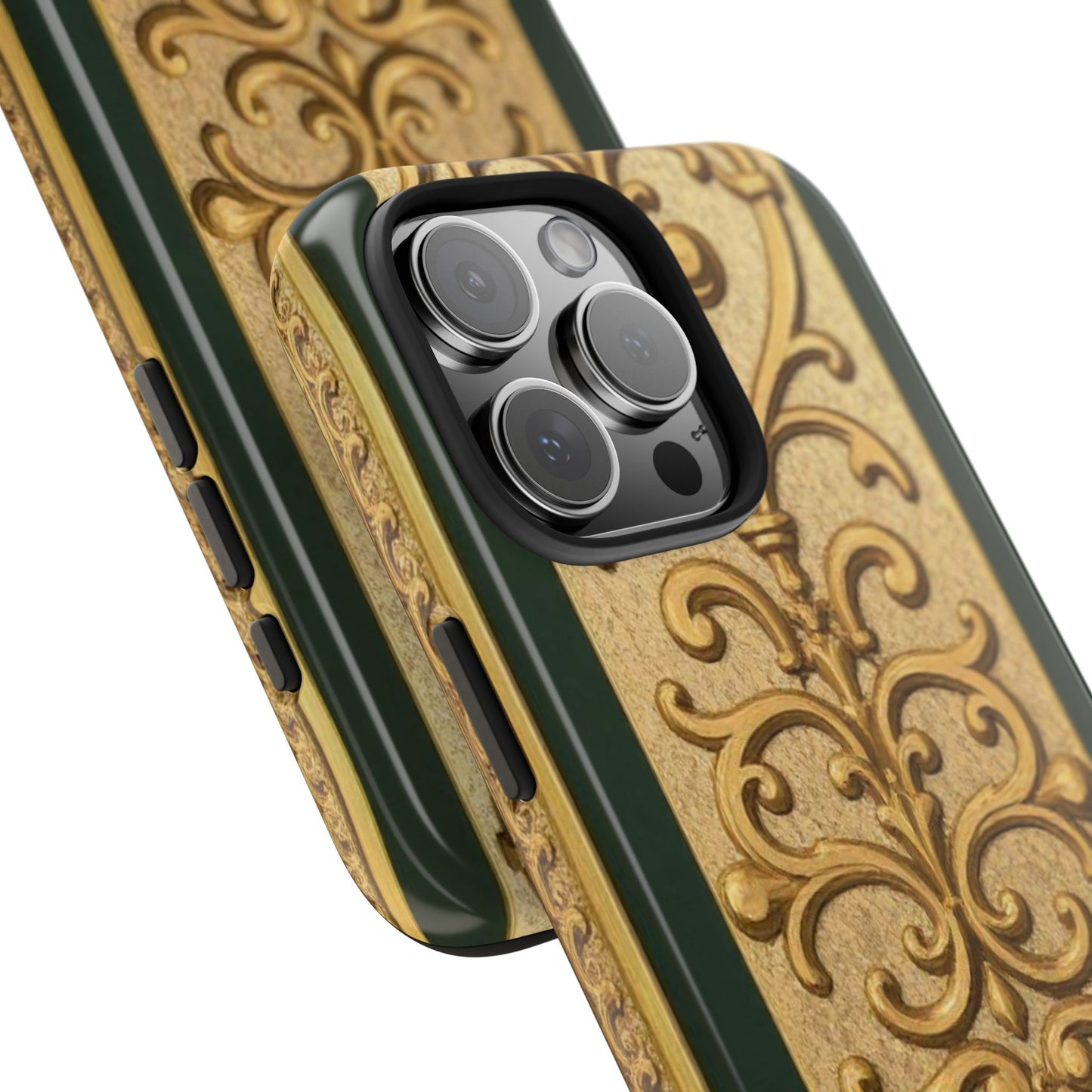 Elegant Teal Striped Gold Baroque Vintage Phone Case, Durable Cell Phone Cover, Floral Phone Protection, Personalized Gift Idea