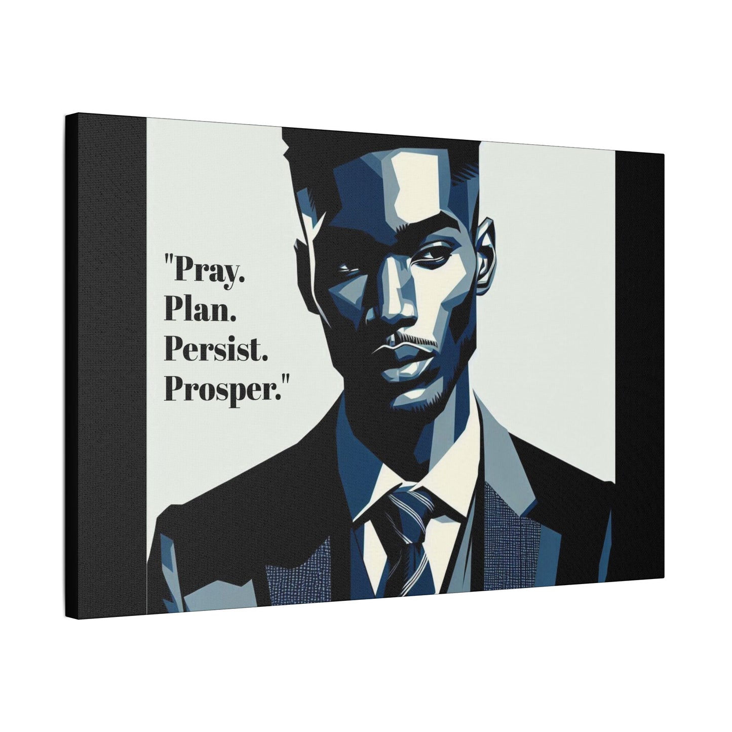 Afro Art Print Canvas, Wall Decor, Satin Stretched Canvas, African American Art, Office Decor, Home Decor - "Pray. Plan. Persist. Prosper."