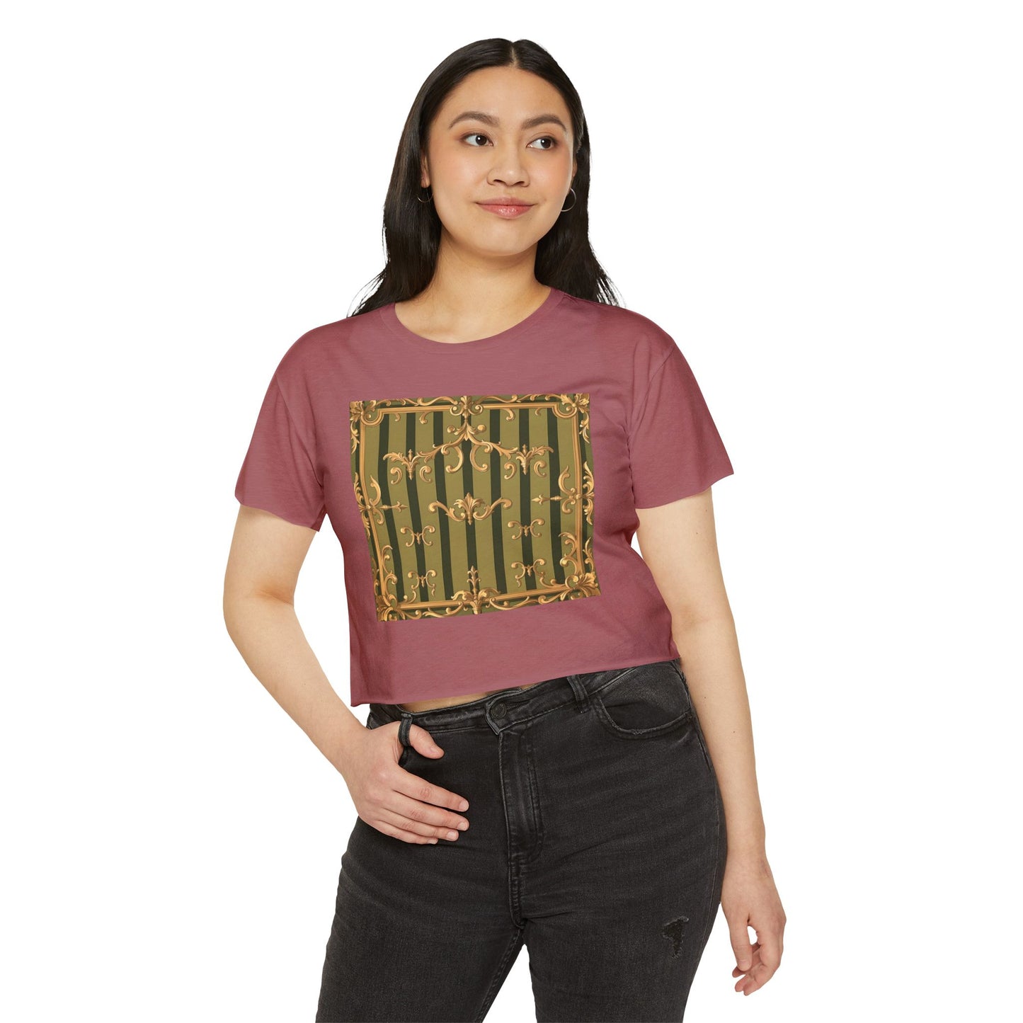 Bohemian Women's Festival Crop Top – Stylish Summer Apparel for Concerts, Beach Days, Music Festivals - Olive Green Striped Rococo