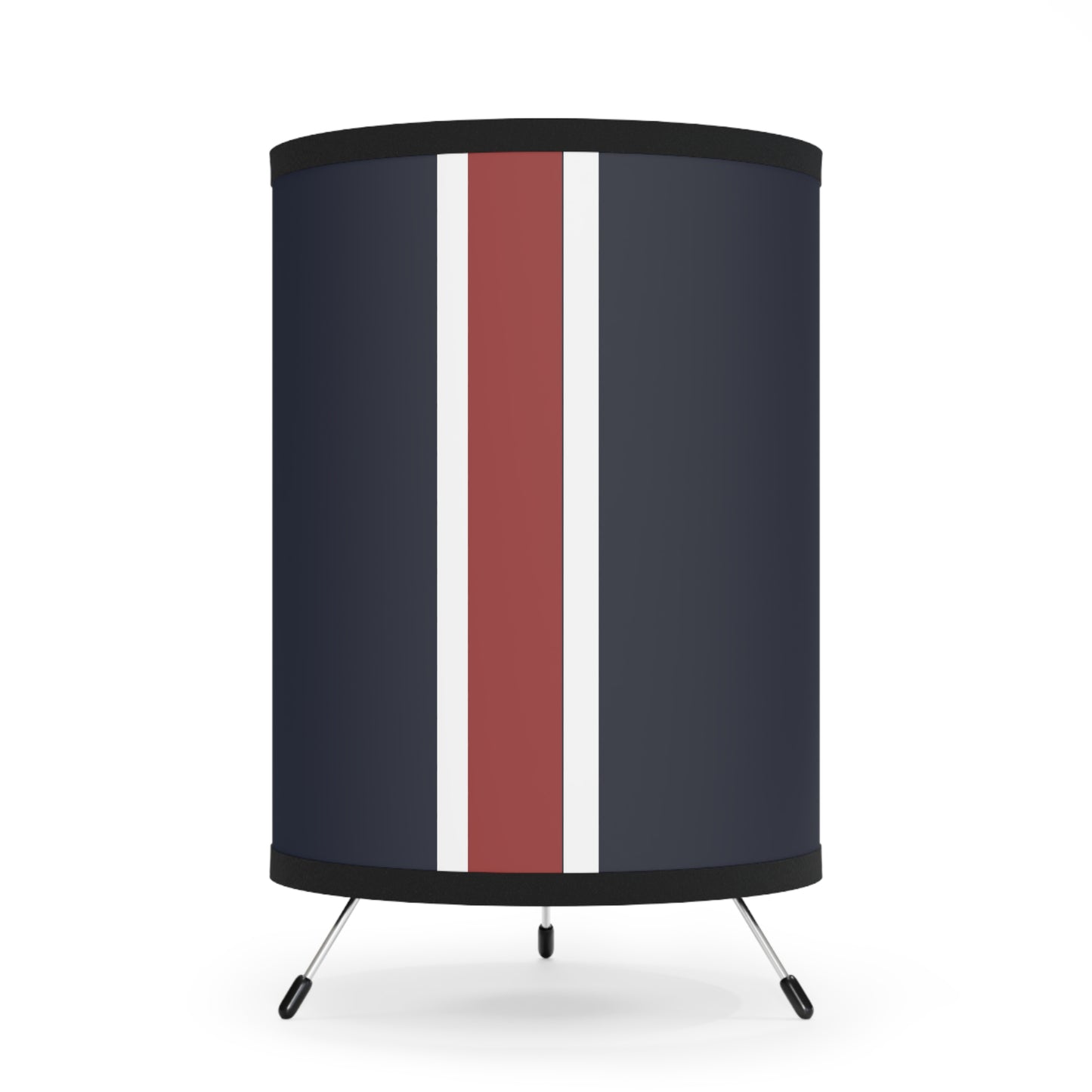 Lunar Midnight & Red-White Striped Stylish Tripod Lamp with High-Res Printed Shade | Modern Home Decor, Unique Lighting, Mid-Century Style
