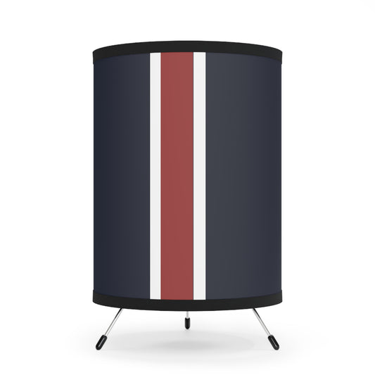 Lunar Midnight & Red-White Striped Stylish Tripod Lamp with High-Res Printed Shade | Modern Home Decor, Unique Lighting, Mid-Century Style
