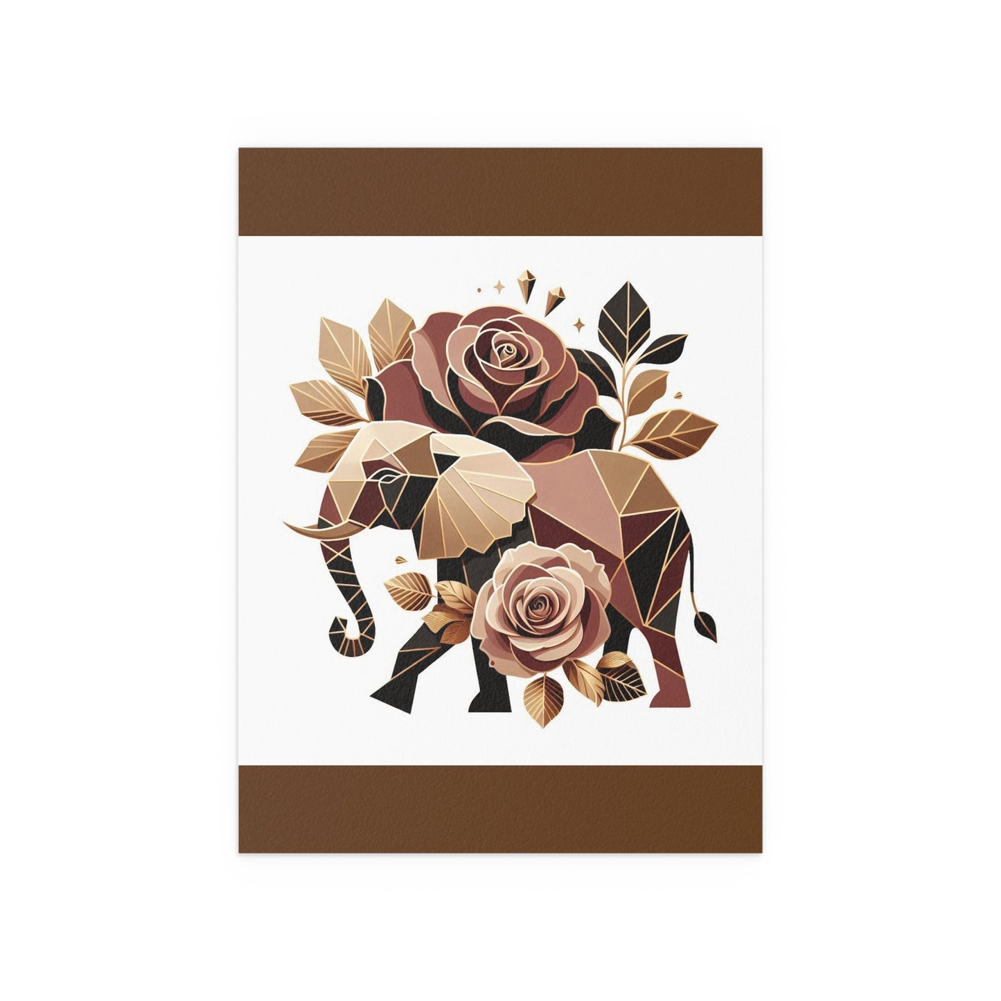 Elegant Floral Silk Poster - Indoor/Outdoor Wall Art for Home Decor - Brown & Gold Elephant & Roses
