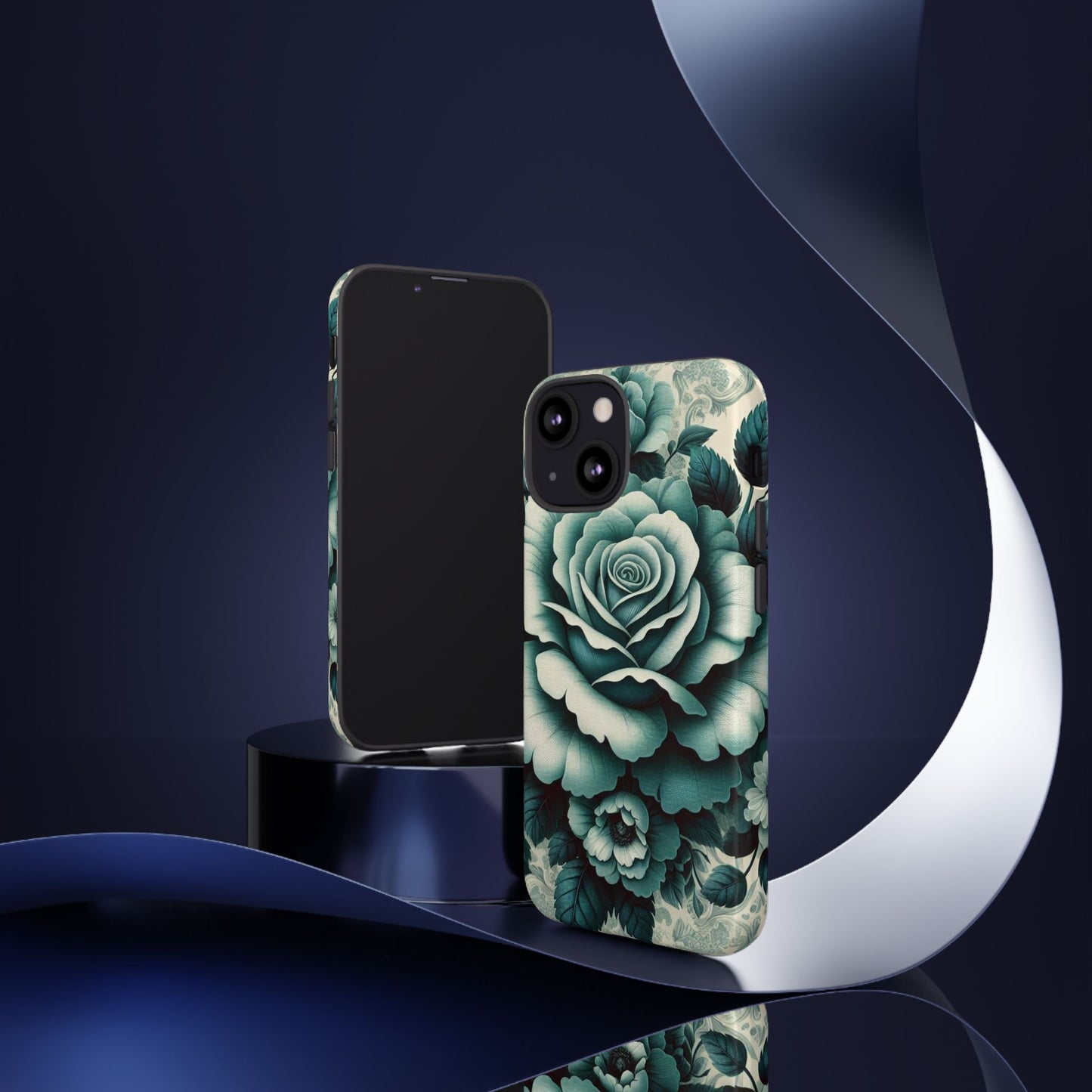 Elegant Floral Motif Phone Case - Tough Cases with Vintage Design - Teal Roses & Damask