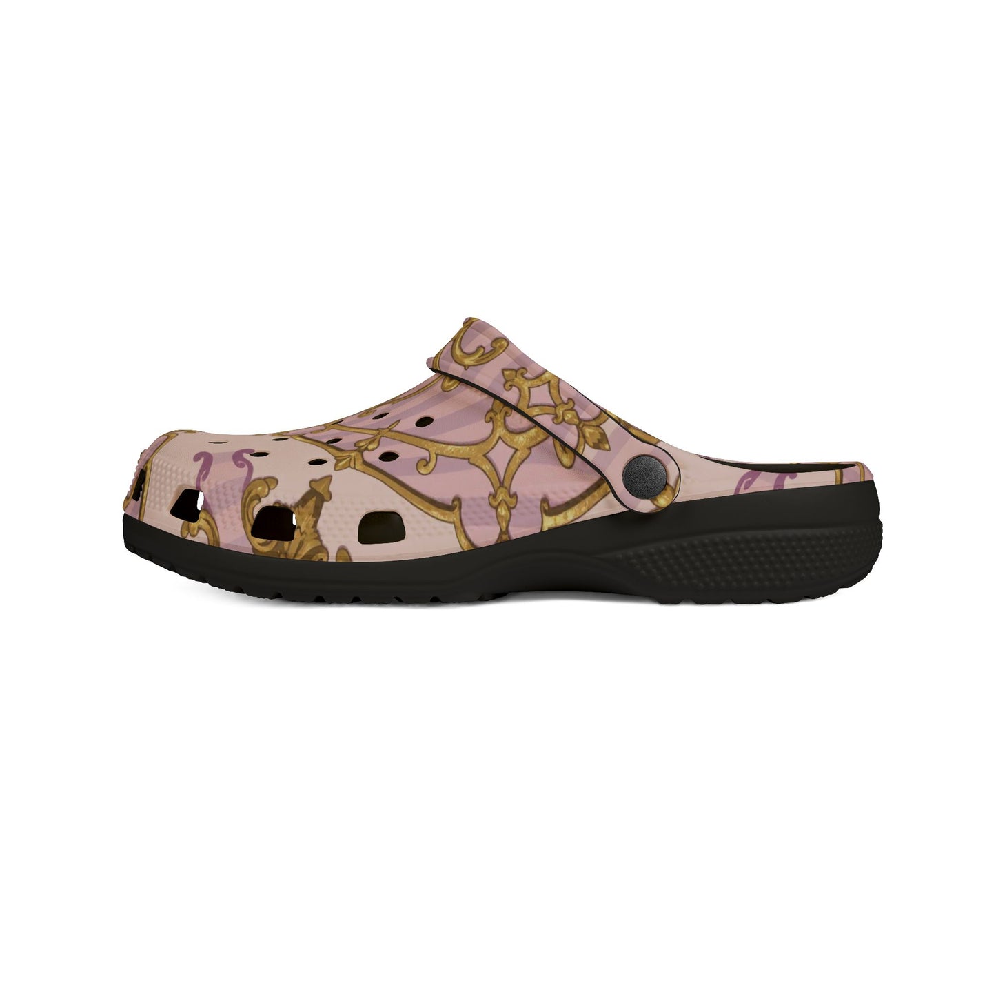 Chic Lavender & Alabaster Striped Gold Baroque Clogs for Comfort Lovers, Trendy Slip-On Shoes, Perfect for Home, or Casual Outings, Gift for Her