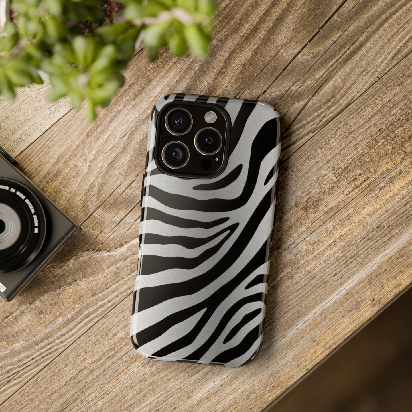 Zebra Print Tough Phone Case - Silver