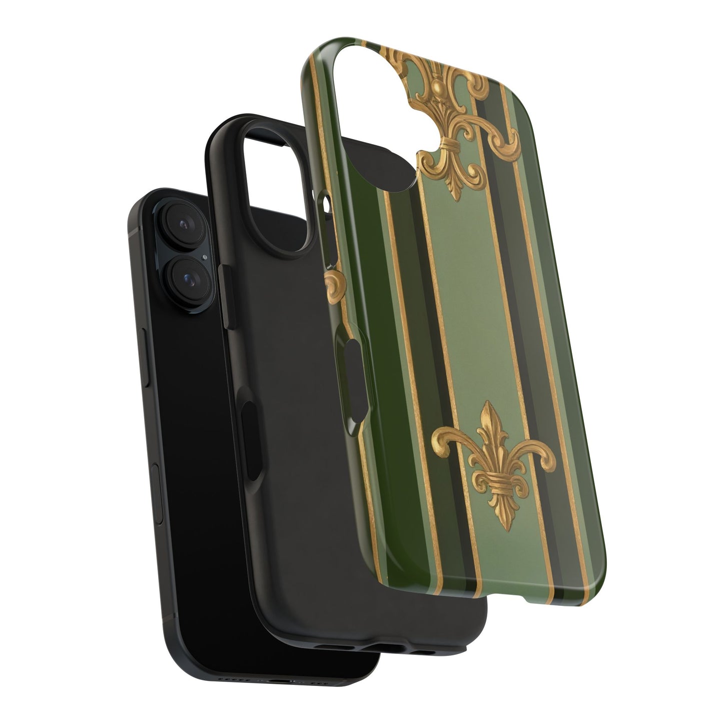 Elegant Tough Phone Cases - Baroque Design, Durable Cell Phone Covers, Unique Gifts for Her, Holiday Gifts - Green Striped Gold Baroque