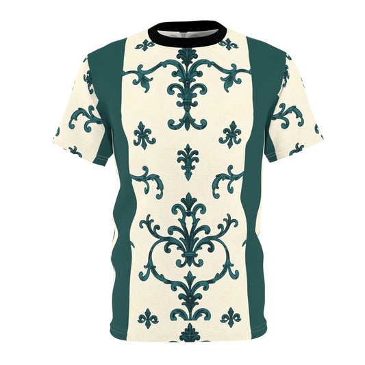 Unisex Cut & Sew Tee (AOP) - Teal Striped Rococo