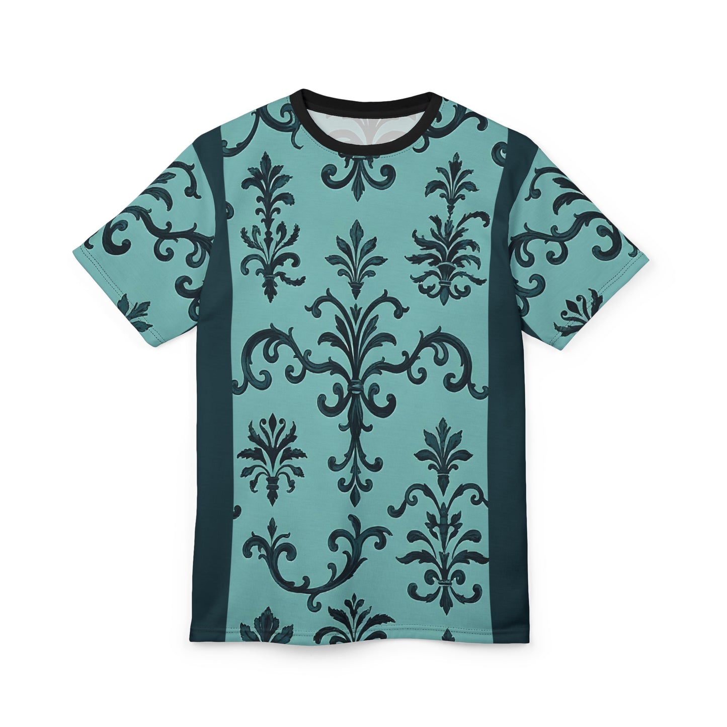 Elegant Floral Unisex Tee, Sophisticated Tees for Fashion Lovers, Perfect for Casual Outings, Cozy Everyday Wear - Teal Striped Rococo