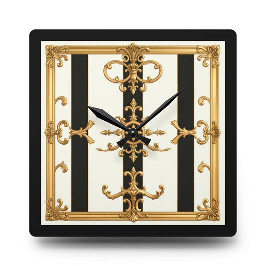Elegant Vintage Acrylic Wall Clock, Home Decor, Modern Timepiece, Wall Art, Gift for Her, Living Room Accent - Black & White Striped Gold Baroque