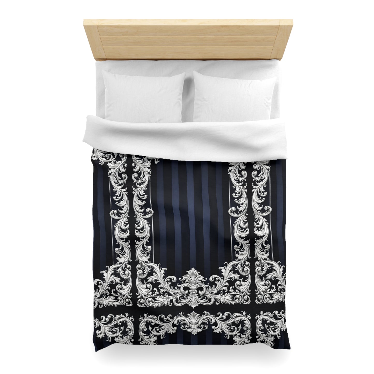 Navy Stripes & Baroque Microfiber Duvet Cover
