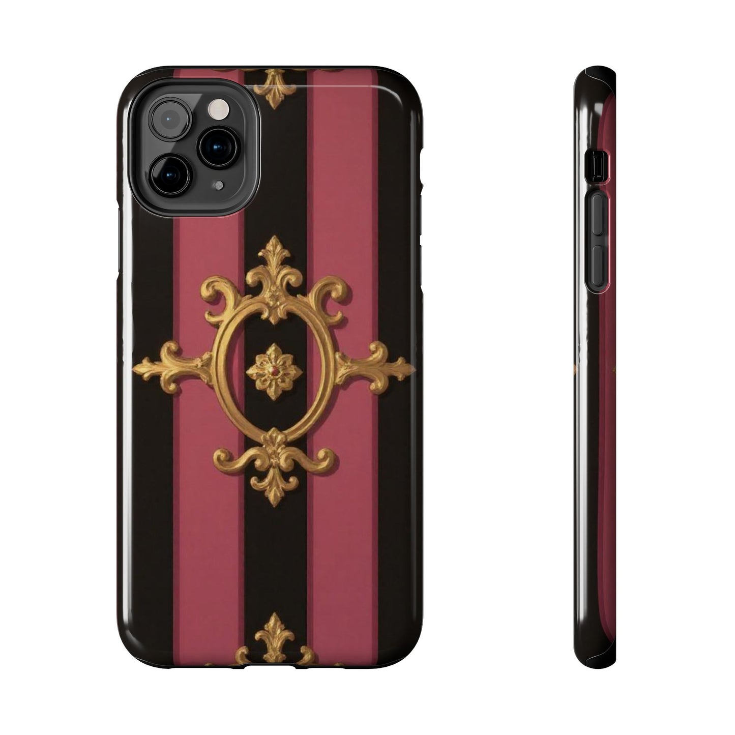 Elegant Black & Mauve Striped Gold Baroque Tough Phone Cases, Luxe Phone Covers, Fashionable Mobile Cases, Gift for Her, Holiday Phone Accessories