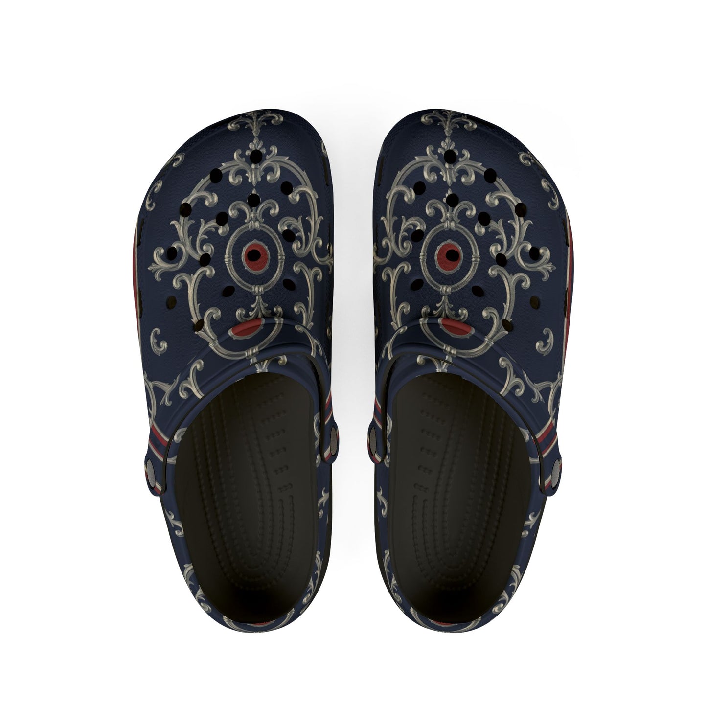 Stylish EVA Foam Clogs for Comfort and Fashion | Perfect for Garden, Home, Nursing, Gifts, Everyday Wear - Blue & Red Striped Silver Baroque