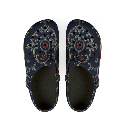 Stylish EVA Foam Clogs for Comfort and Fashion | Perfect for Garden, Home, Nursing, Gifts, Everyday Wear - Blue & Red Striped Silver Baroque