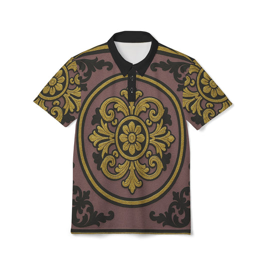 Elegant Gilded Mauve With Gold-Black Baroque Unisex Polo Shirt, Stylish Casual Wear, Perfect for Summer Parties, Birthdays, Weddings