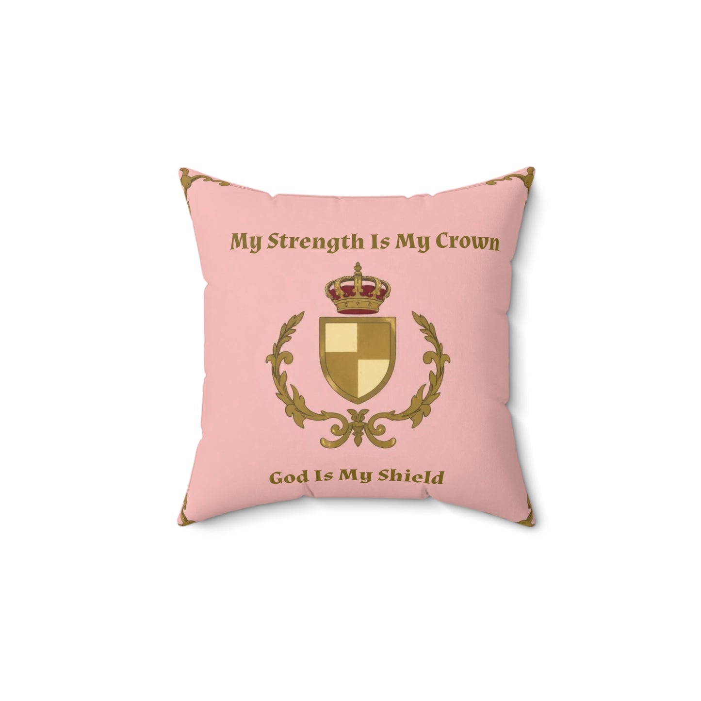 Crown & Crest Spiritual Quote Throw Pillow, My Strength Is My Crown Decor, Decorative Cushion, Spiritual Home Accent, Faith-Based Gift, Cozy Living