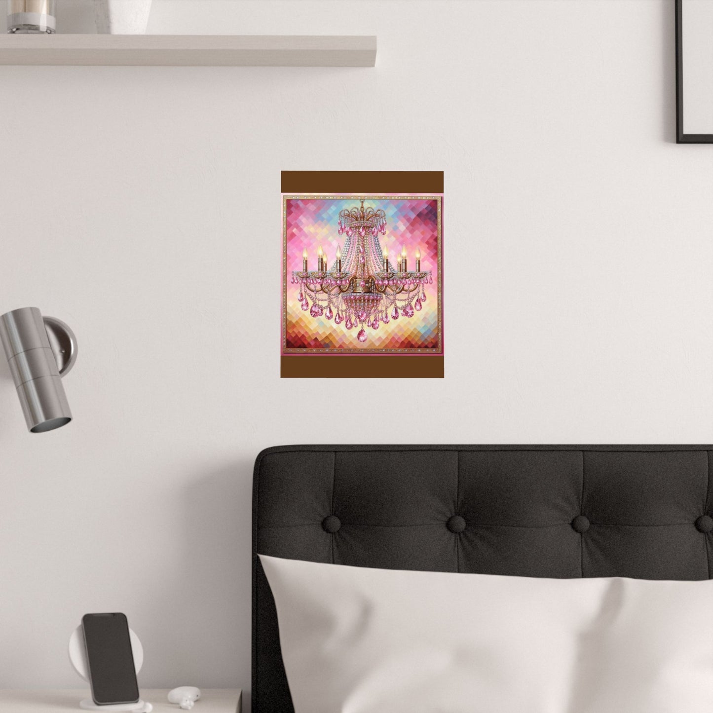 Glamorous Chandelier Satin Poster - Elegant Wall Art, Home Decor, Gift for Weddings, Birthdays, Art Lovers, Party Decor - Pink Jeweled Chandelier