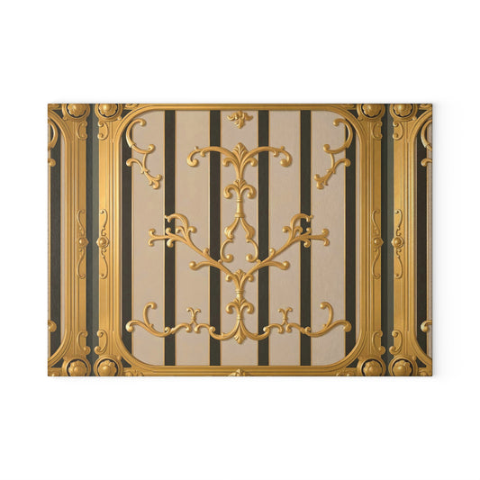 Elegant Decorative Glass Cutting Board | Kitchen Gifts, Home Decor, Wedding Registry, Unique Kitchenware - Beige Striped Gold Rococo