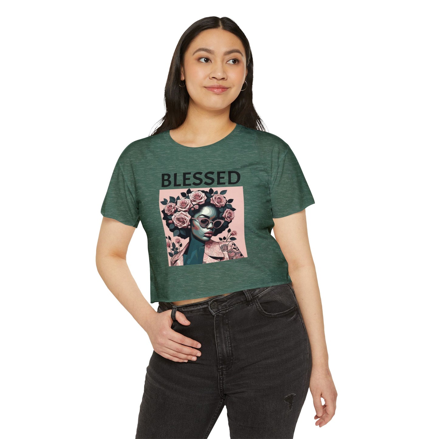 Blessed Women's Festival Crop Top - Boho Chic Tee, Summer Vibes, Perfect for Music Festivals, Gifts for Her, Trendy Lounge Wear - Black Lettering