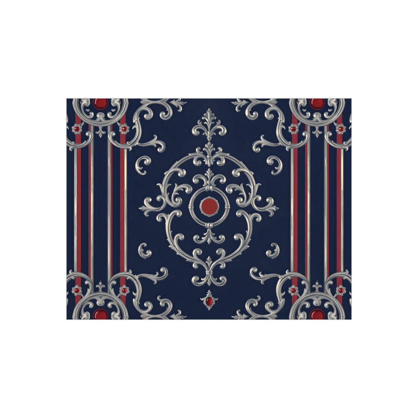 Elegant Foam Board Decor, Nautical Wall Art, Framed Print Alternative, Home Office Wall Accent, Gift for Him/Her - Blue & Red Striped Silver Baroque