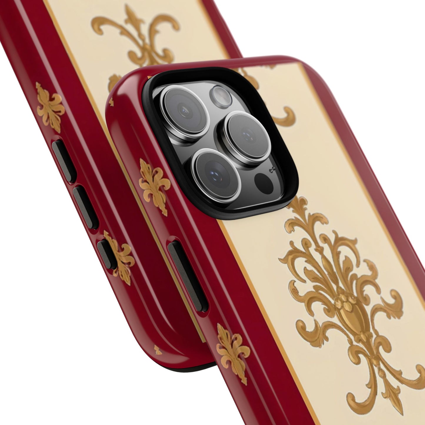 Elegant Floral Motif Phone Case - Tough Cases with Vintage Design - Dusk Red Striped Gold Damask