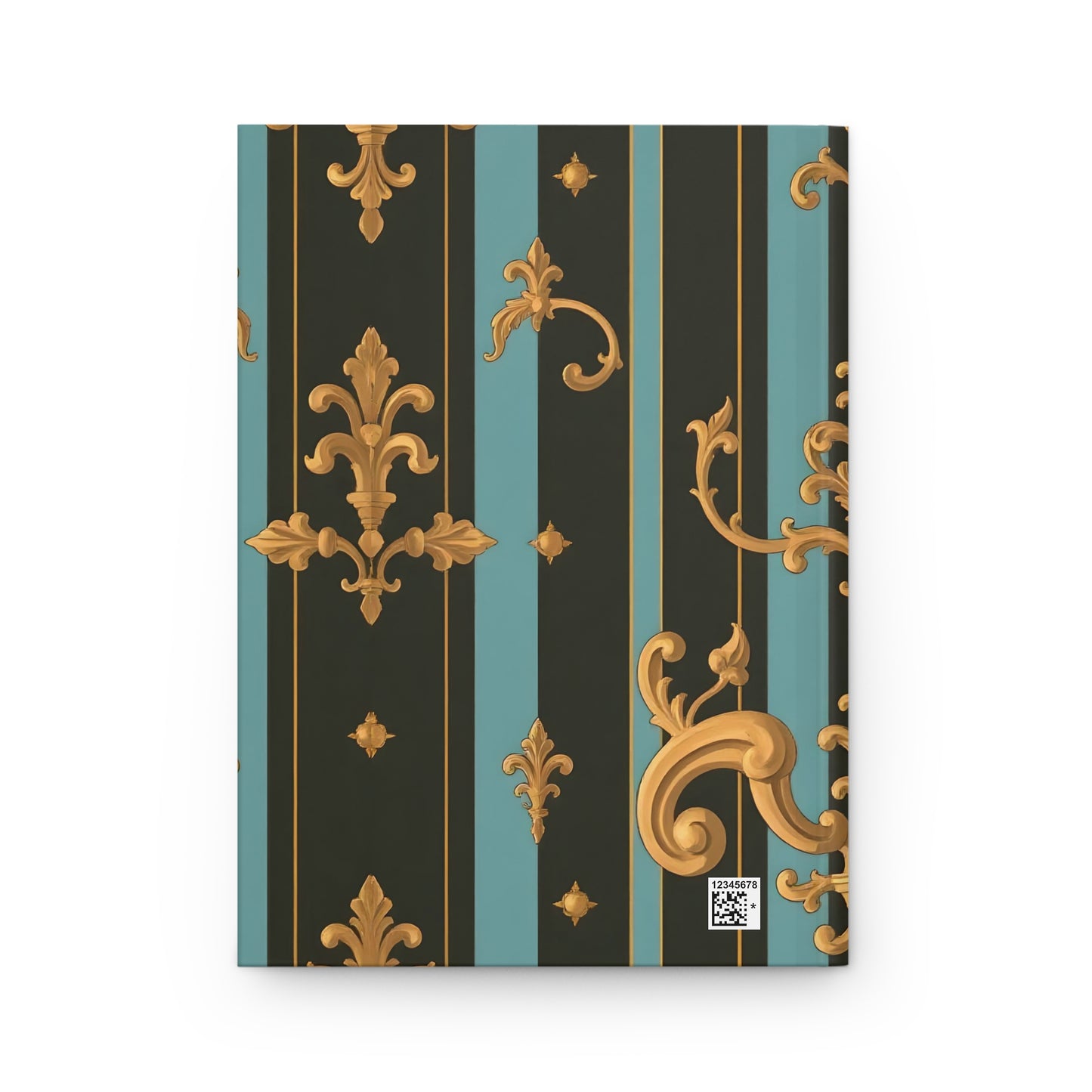 Elegant Vintage Hardcover Journal - Stylish Notebook, Diary for Writers, Travel Journal, Gift for Artists - Black & Turquoise Striped Baroque