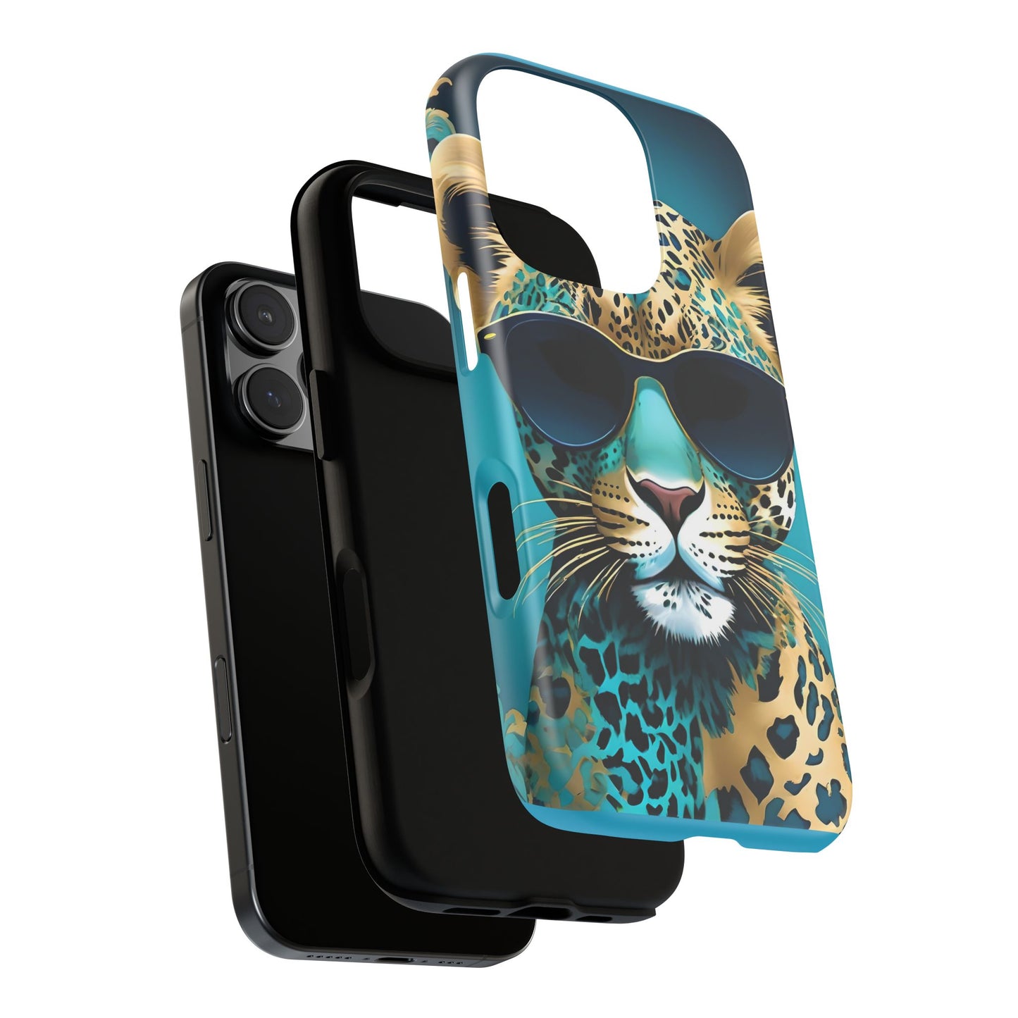 Phone Case - Aqua & Gold Leopard In Sunglasses Design