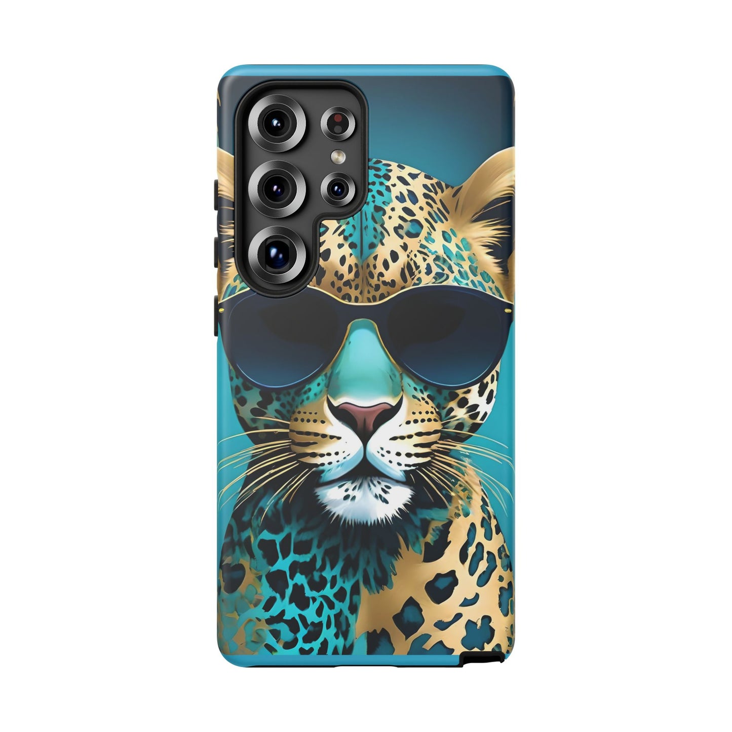Phone Case - Aqua & Gold Leopard In Sunglasses Design