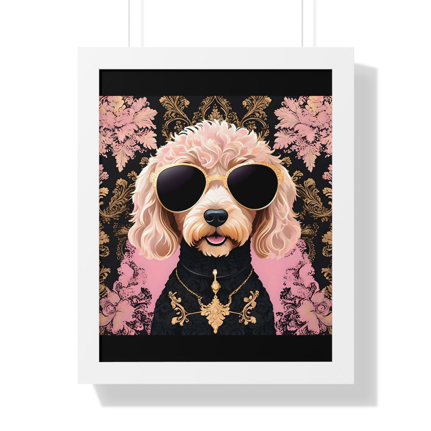 Vertical Poster - Golden Doodle in Damask and Shades - Wall Art - Kid Friendly