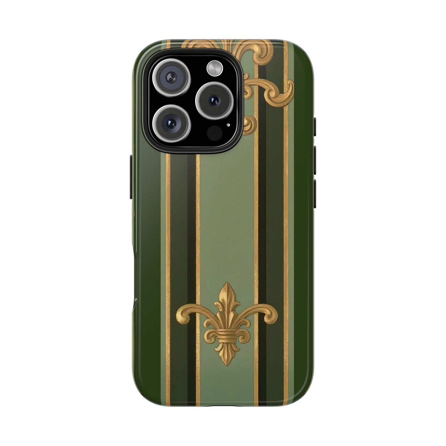 Elegant Tough Phone Cases - Baroque Design, Durable Cell Phone Covers, Unique Gifts for Her, Holiday Gifts - Green Striped Gold Baroque
