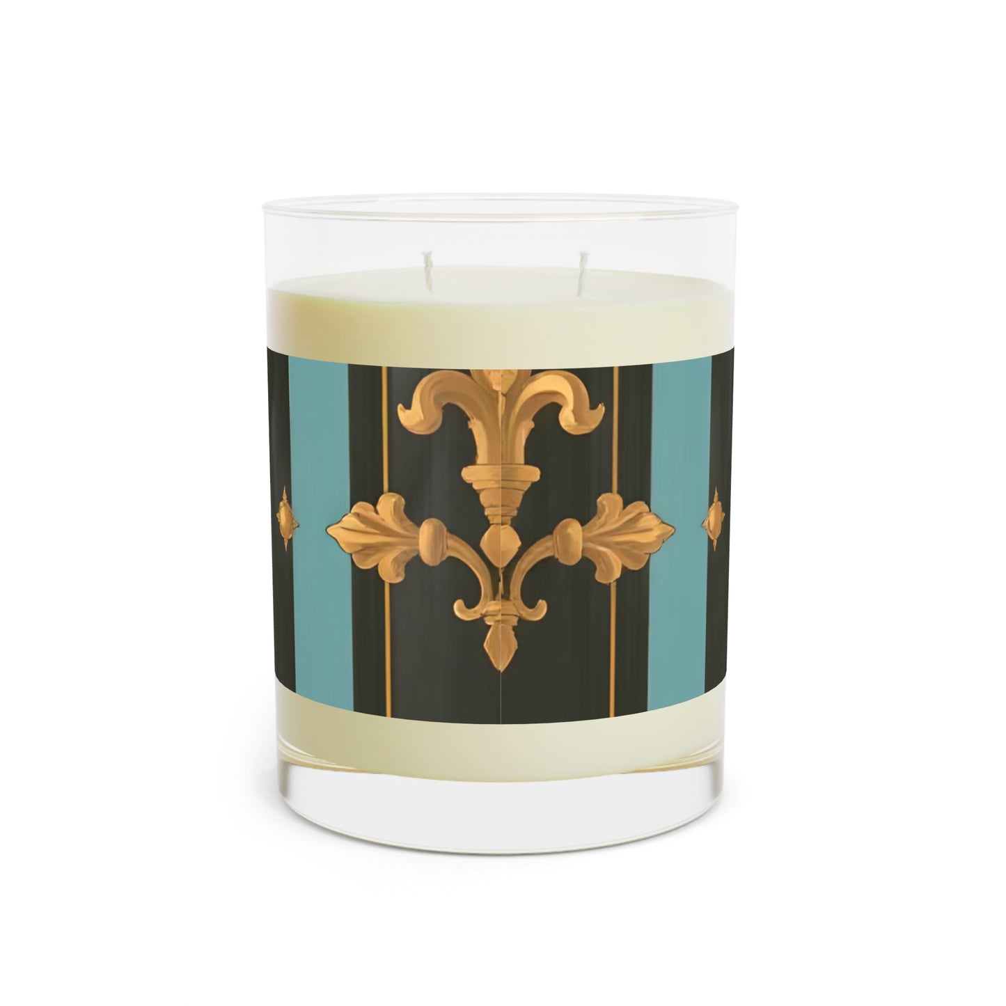 Elegant Scented Candle - Charming Home Décor, Aromatherapy Gift, Luxurious Home Fragrance - Black & Turquoise Striped Baroque