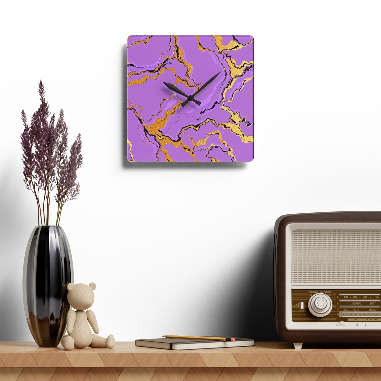 Elegant Lavender Marble Acrylic Wall Clock - Home Decor, Unique Gift, Modern Design, Wall Art, Kitchen Clock