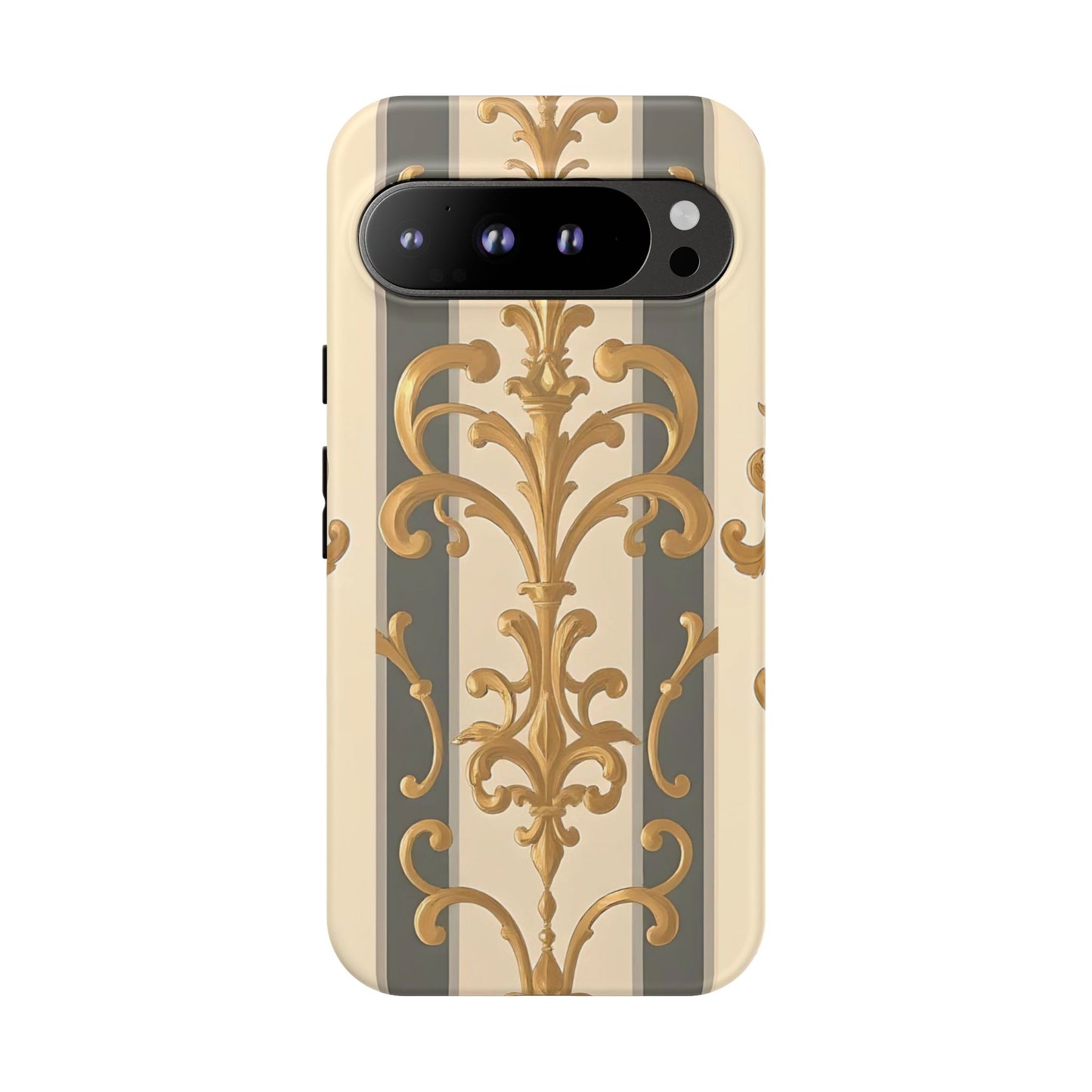 Elegant Floral Motif Phone Case - Tough Cases with Vintage Design - Dusk Olive Striped Gold Damask
